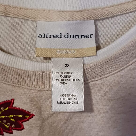 Alfred Dunner Embroidered Owls Fall Leaves Sweatshirt Oatmeal Tan Cottagecore 2X - Picture 5 of 7